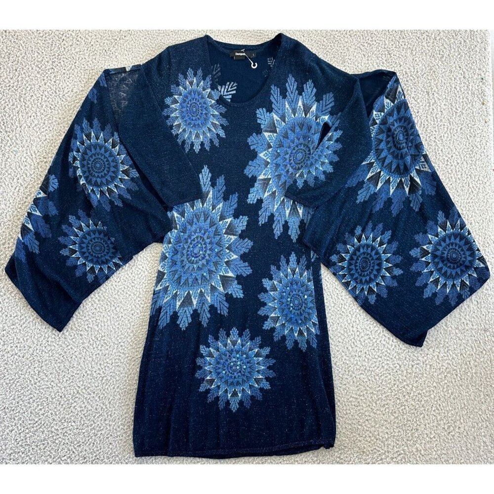 Desigual Blue and White Patterned Midi Dress